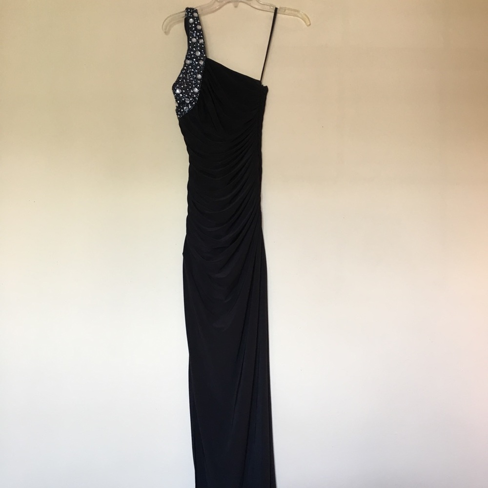 One-Shoulder, Black Formal Gown with Beading